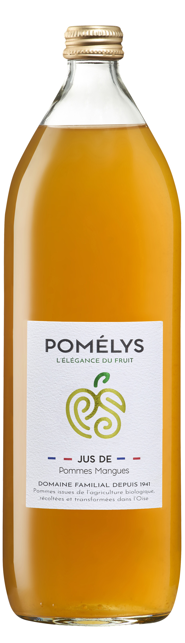 Bouteille de jus de pommes-mangues bio Pomélys
