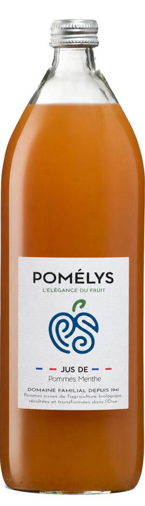 Bouteille de pur jus de pommes-menthe bio Pomélys